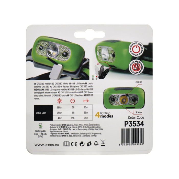 Фонарь налобный Emos P3534 c датчиком движения  