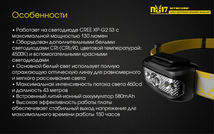 Фонарь налобный Nitecore NU17  