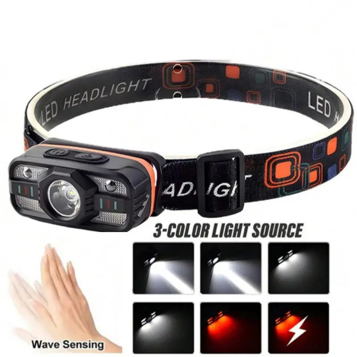 Фонарь налобный Police WH-0188-XPE+SMD, Motion Sensor, Li-Ion аккумулятор, ЗУ Type-C  