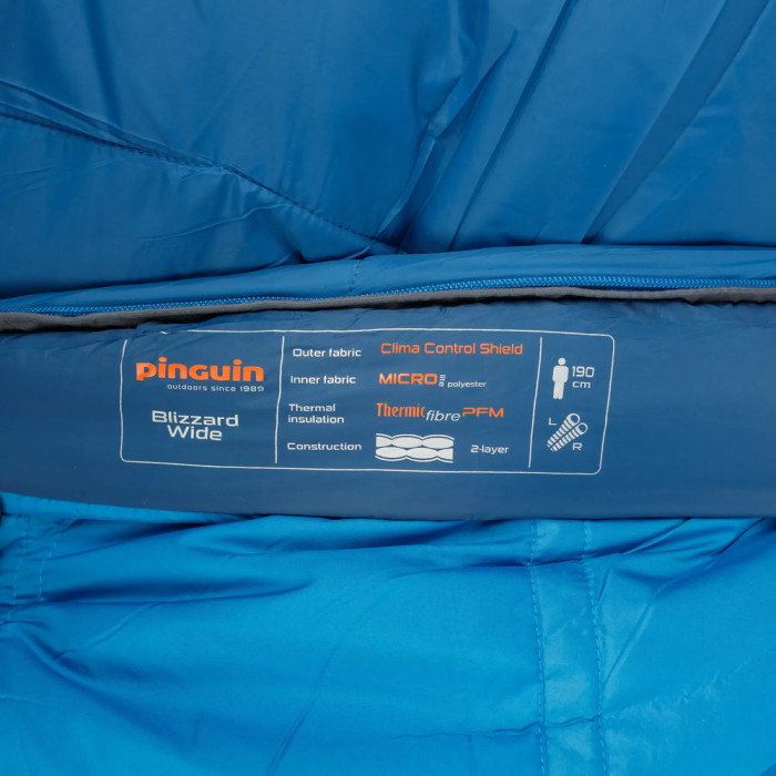 Спальный мешок Pinguin Blizzard (4/-1°C), 190 см (Wide) - Right Zip, Blue (PNG 239850) 2020  