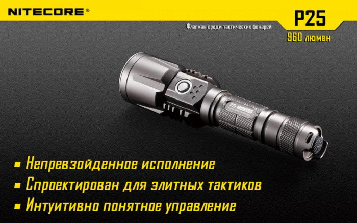 Карманный фонарь Nitecore P25 SMILODON, 960 люмен (серый)  