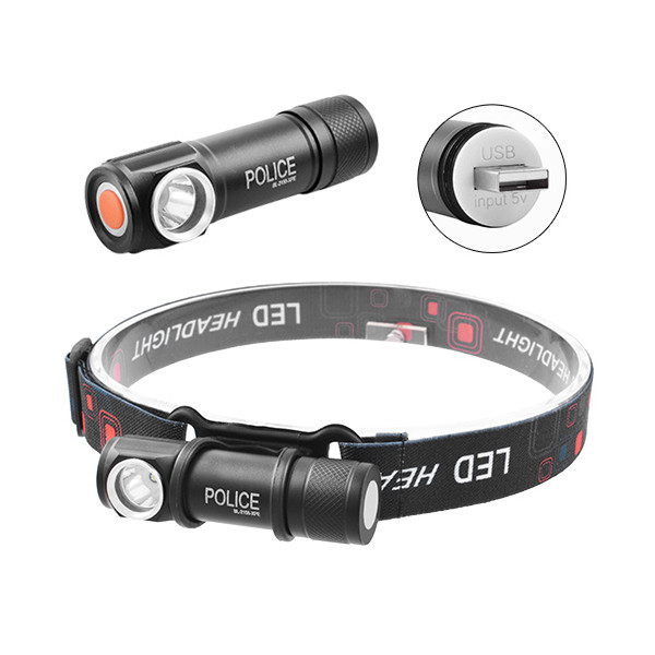 Налобный фонарь Police BL-2155-XPE, встроенный аккумулятор, ЗУ USB, магнит  
