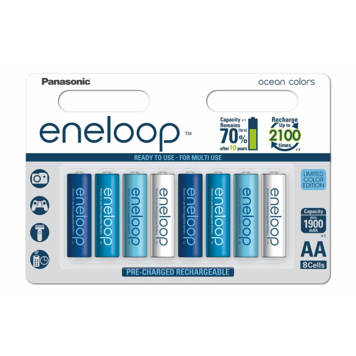 Аккумуляторы АА Panasonic Eneloop Ocean Colors 2000 mAh 8 шт./уп. (BK-3MCCE/8SE) 