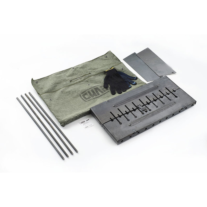 Мангал раскладной (кейс) СИЛА на 10 шампуров толщина 2мм, с чехлом и перчатками  