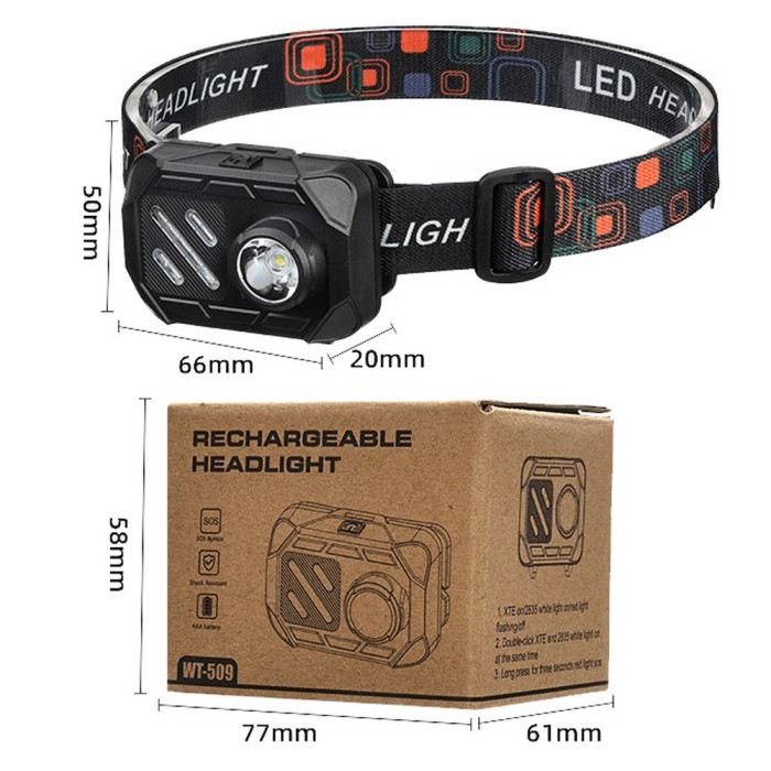 Фонарь налобный Police WT-509+XPE+9SMD, 3xAAA, Box  