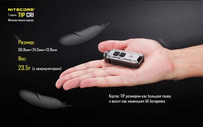 Фонарь- брелок Nitecore TIP CRI, (Nichia LED, 220 люмен, 4 режима, USB),серый  