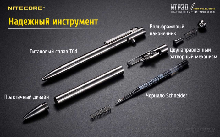 Тактическая ручка Nitecore NTP30, титановый сплав  