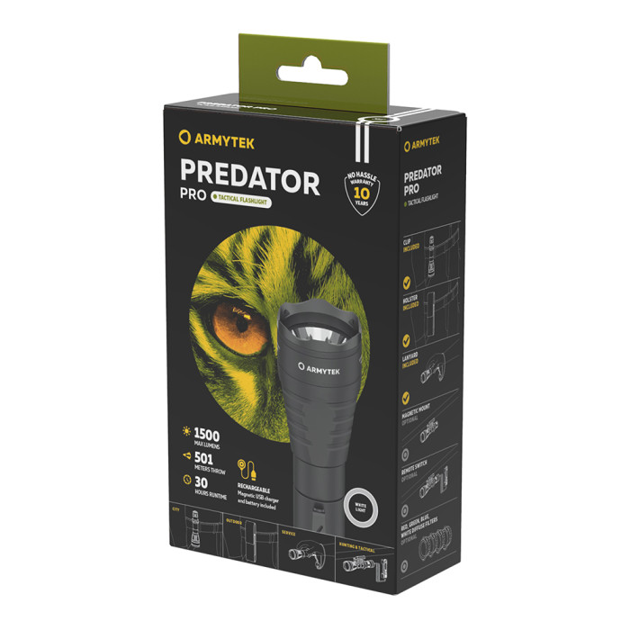 Тактический фонарь Armytek Predator Pro, магнитная зарядка, v. 3.5,XHP35HI (F07301C)  