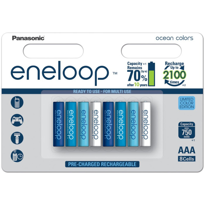 Аккумуляторы АAА Panasonic Eneloop Ocean Colors 800 mAh 8 шт./уп. (BK-4MCCE/8SE) 