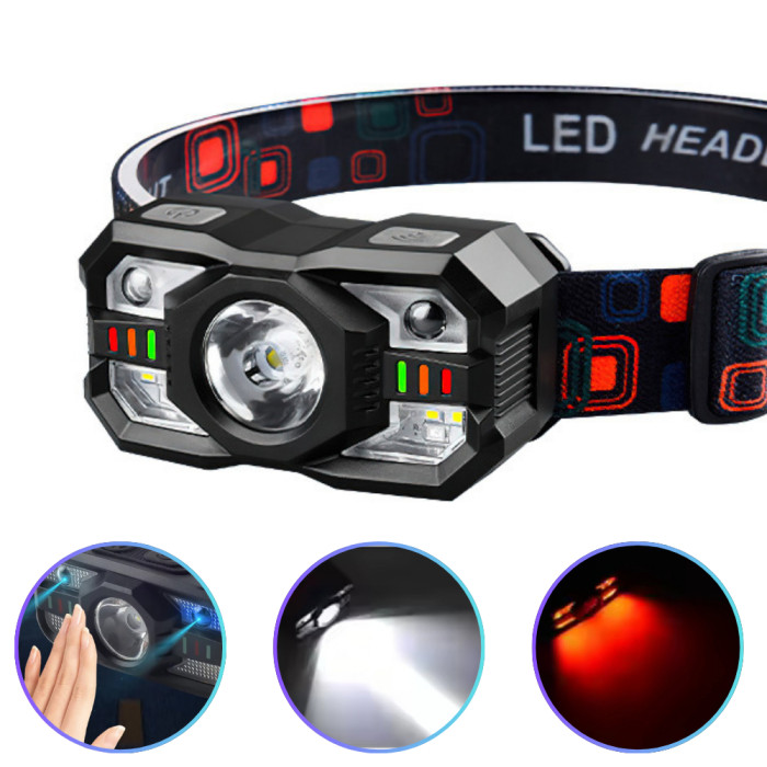 Фонарь налобный Police XS-09-LM+6SMD, Motion Sensor, Li-Ion аккум., ЗУ Type-C  