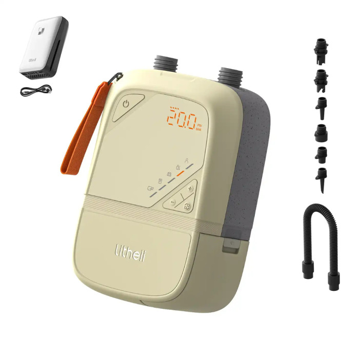Портативный кемпинговый насос Litheli OP20, питание от павербанка (УМБ Litheli Power Bank 12 500 mAh, 45 W, 2,5 А в комплекте)  