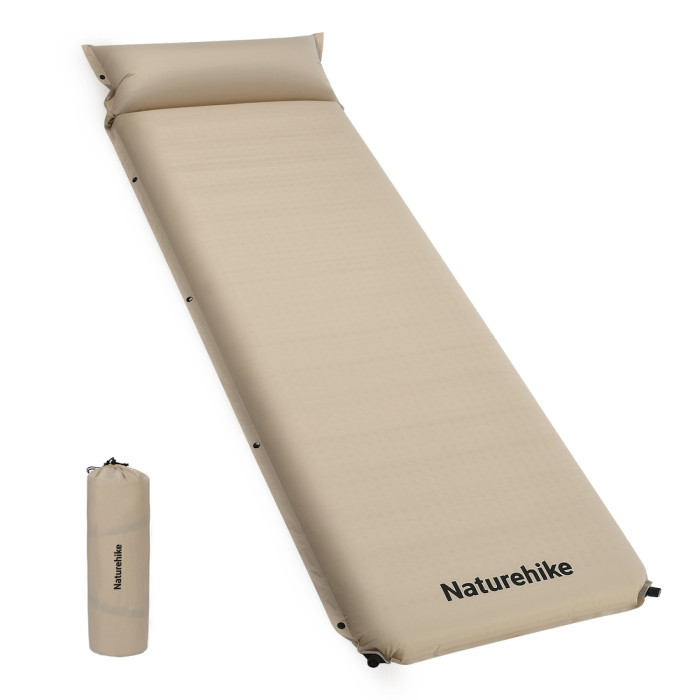 Коврик самонадувающийся одноместный с подушкой Naturehike CNK2450WS020, 100 мм, бежевый  