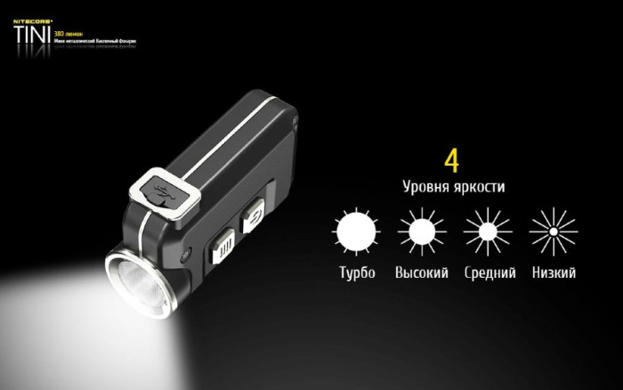 Фонарь- брелок Nitecore Tini, черный, 380 люмен  