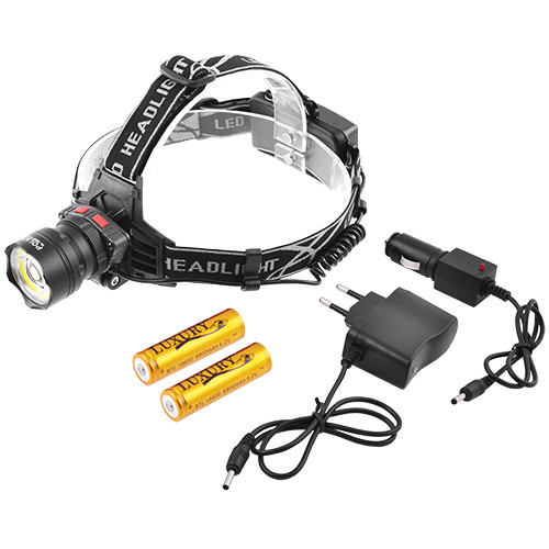 Фонарь налобный Police 8005-T6+COB, 2x18650, датчик движения, zoom, BOX  