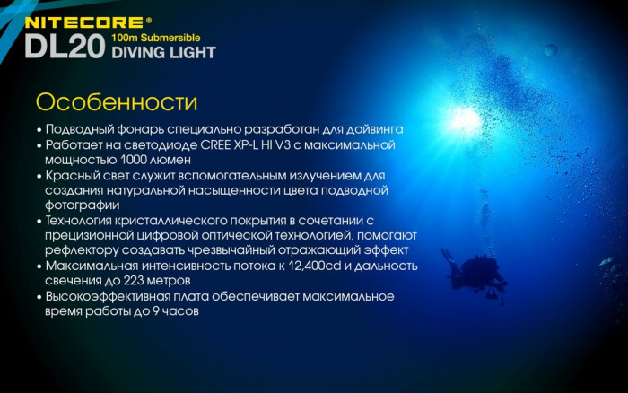 Фонарь подводный Nitecore DL20  