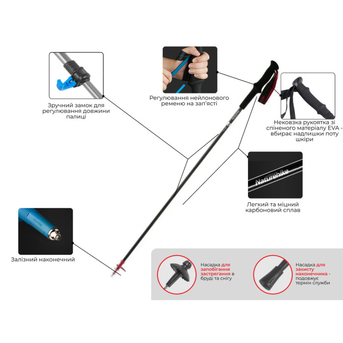 Трекинговая палка Naturehike ST07 NH18D010-Z, 99-115 см, бордовая  