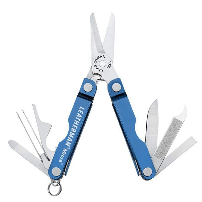 Мультитул Leatherman Micra, подарочная коробка + кожаный чехол (синий)  