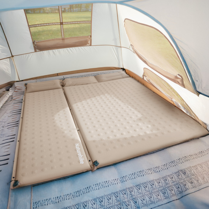 Коврик самонадувающийся с подушкой двухместный Naturehike CNK2550WS025, 60 мм, бежевый  