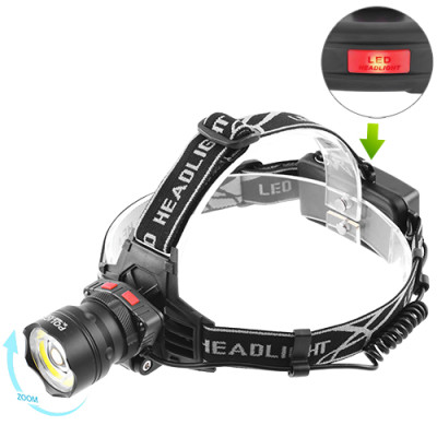 Фонарь налобный Police 8004-T6+COB, 2x18650, ЗУ 220V/12V, zoom, BOX