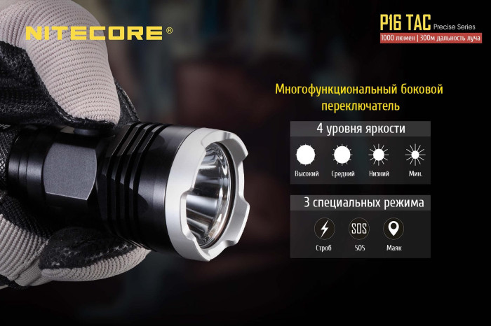 Карманный фонарь Nitecore P16 TAC, 1000 люмен  