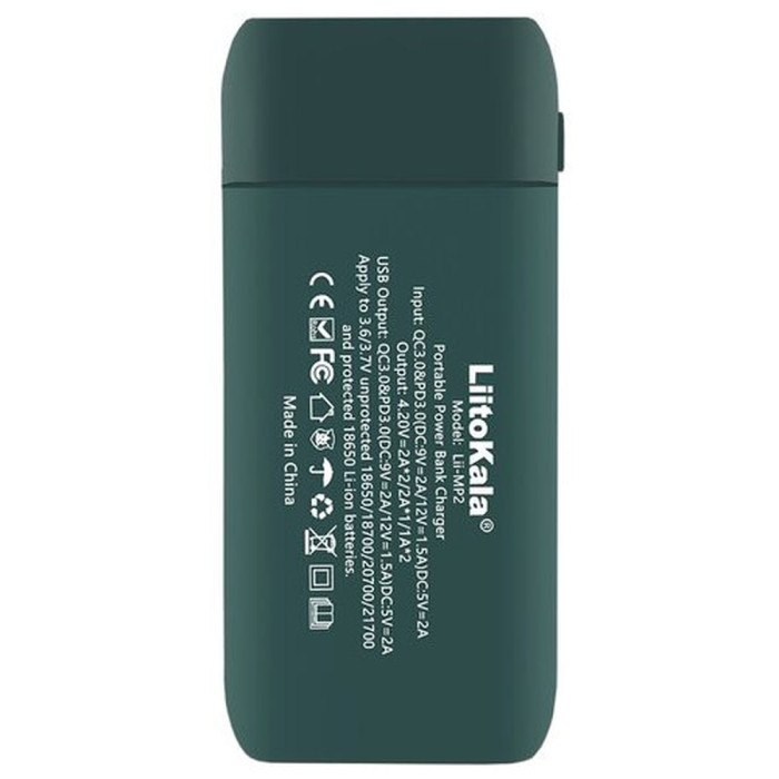 Зарядное устройство-павербанк LiitoKala Lii-MP2 на 2 канала для аккумуляторов, зеленый  