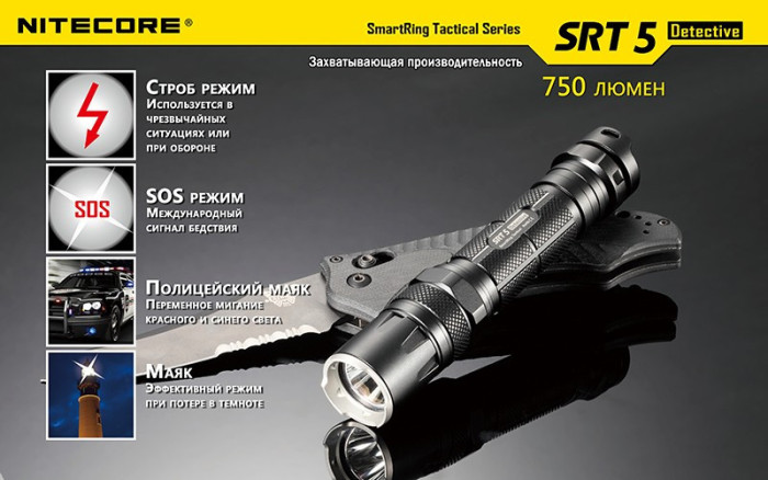 Карманный фонарь Nitecore SRT5 Detective, 750 люмен (серый)  