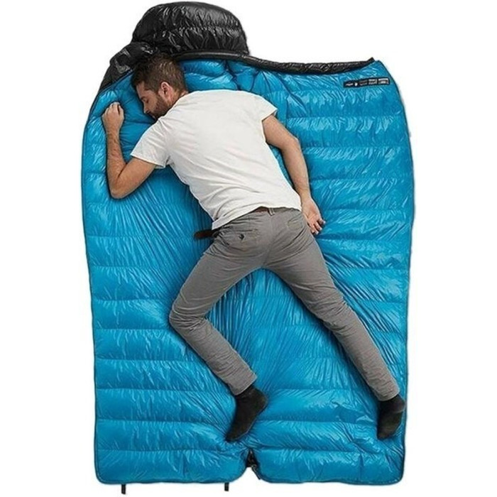 Спальник с натуральным пухом Naturehike CW400 NH18C400-D, р-р L, черно-голубой (6927595794548)  