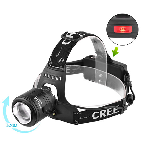 Фонарь на лоб Police 2177-T6, 2х18650, ЗУ 220V/12V, zoom, шипы, signal light, BOX  