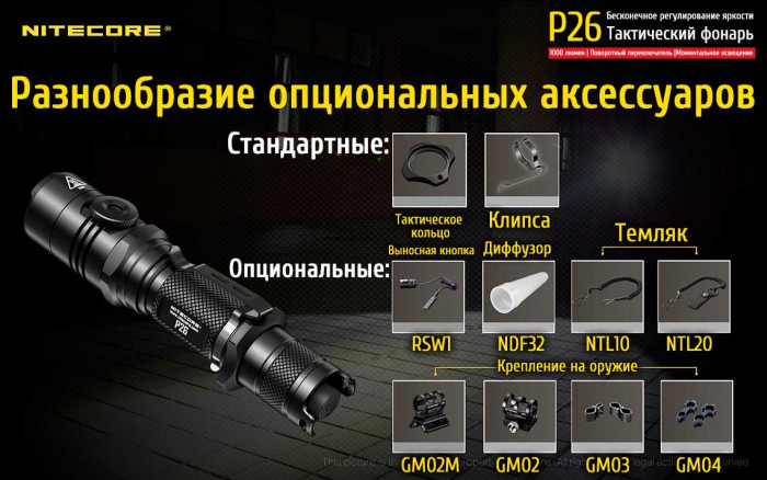 Карманный фонарь Nitecore P26, 1000 люмен  