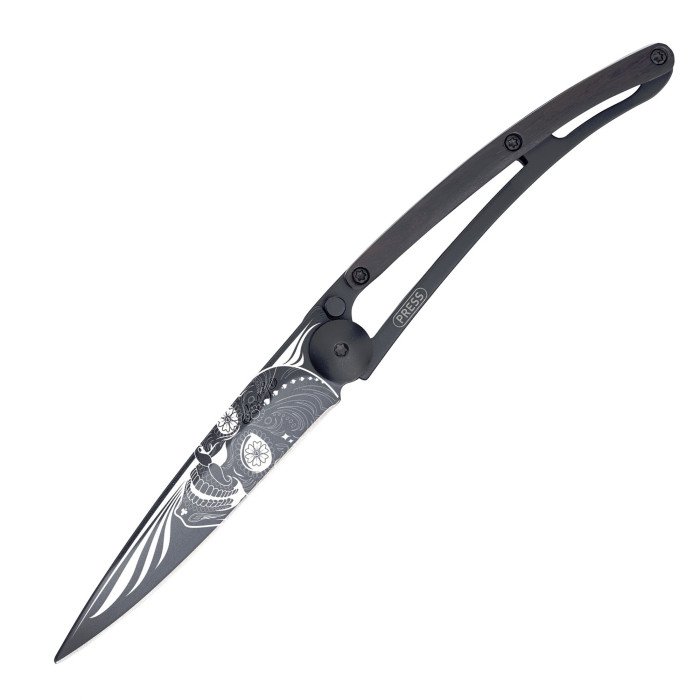 Нож Deejo Tattoo Wood Black 37 g, Granadilla , "Latino skull"  