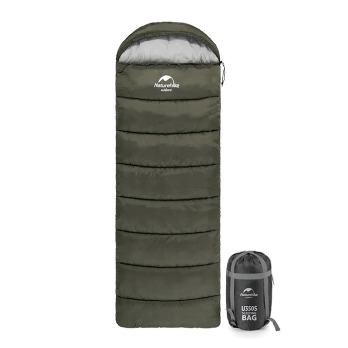 Спальник с капюшоном Naturehike U150 NH20MSD07, (11°C), правый, зеленый  
