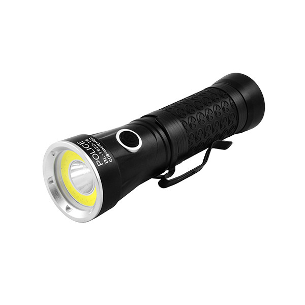 Карманный фонарь Poliсe 12V 1822-T6+COB+белый+красный, ак.18650, магнит, поворотная голова  
