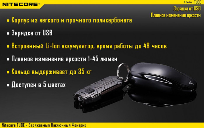Фонарь-брелок Nitecore TUBE, 45 люмен (синий)  