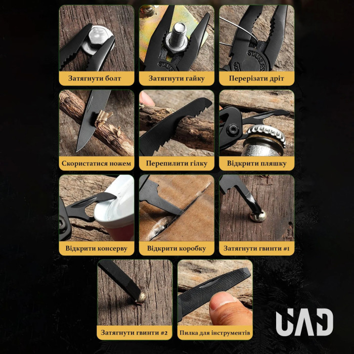 Мультитул профессиональный UAD BasicCraft 12 инструментов 420 Черный  