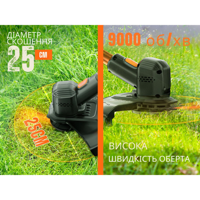 Аккумуляторная газонокосилка триммер Litheli, питание от павербанка (УМБ Litheli Power Bank 10000 mAh, 45 W, 2А в комплекте)  