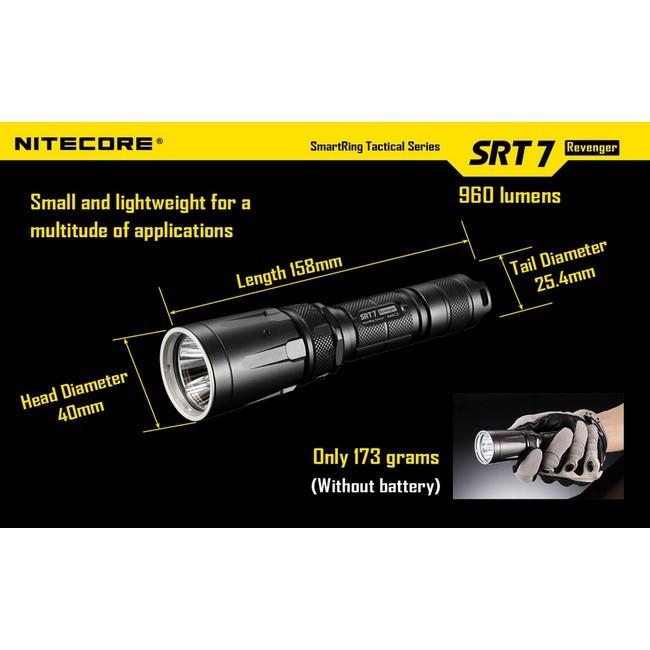Карманный фонарь Nitecore SRT7 Revenger, 960 люмен (черный)  
