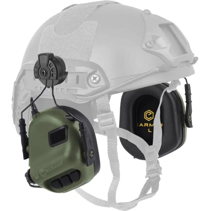 Активные наушники Earmor M31H, с держателем ARC Rails на каске green  