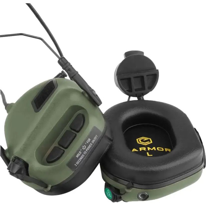 Активные наушники Earmor M31H, с держателем ARC Rails на каске green  