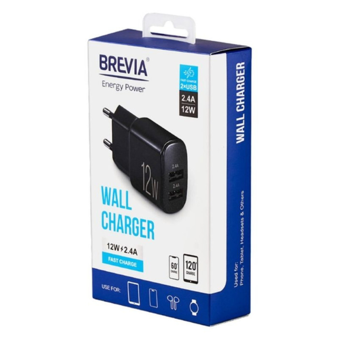 Сетевое зарядное устройство Brevia ePower 12W 2xUSB-A  