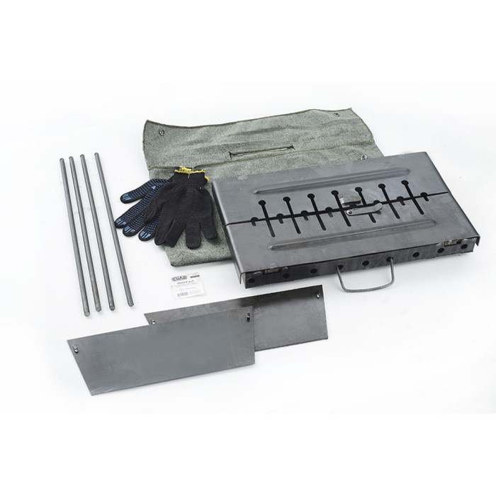 Мангал раскладной (кейс) СИЛА на 8 шампуров толщина 2 мм, с чехлом и перчатками  