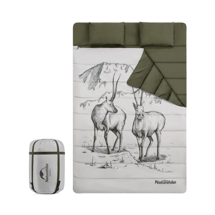 Спальный мешок двухместный с подушками Naturehike NH21MSD06, зеленый 