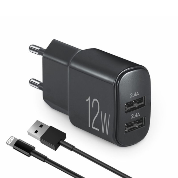 Сетевое зарядное устройство Brevia ePower 12W 2xUSB-A + Cable USB-A to Lightning 1m  