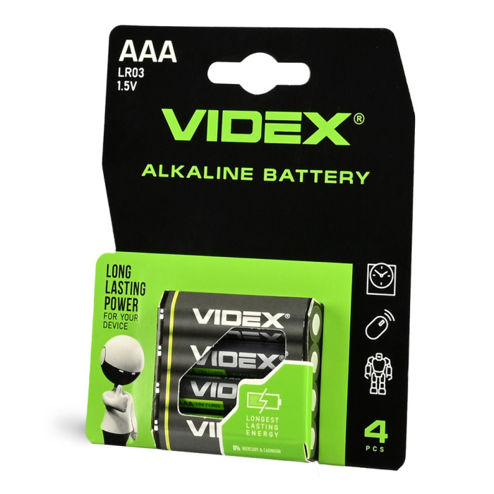 Батарейки щелочные Videx LR03/AAA 4шт упак (LR03/AAA 4pcs BC)  