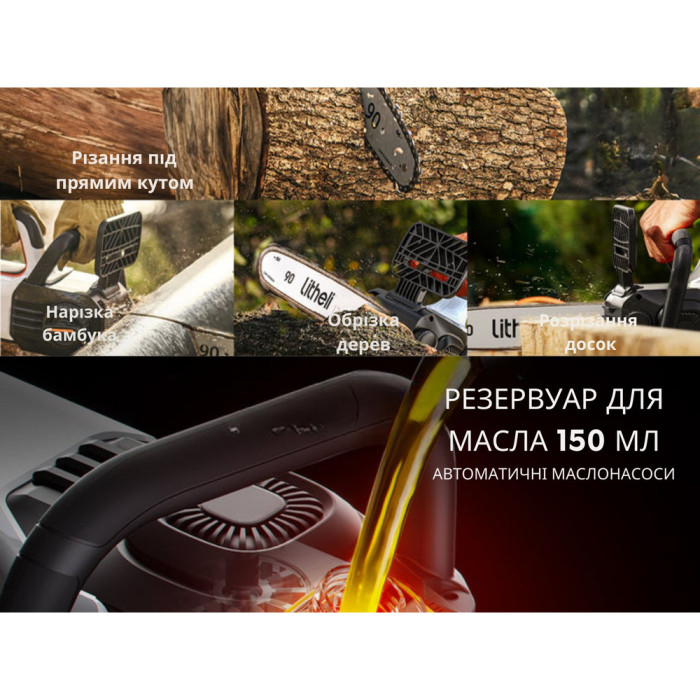 Аккумуляторная цепная пила Litheli, питание от павербанка (2 шт. УМБ Litheli Power Bank 10000 mAh, 45 W, 2А в комплекте)  