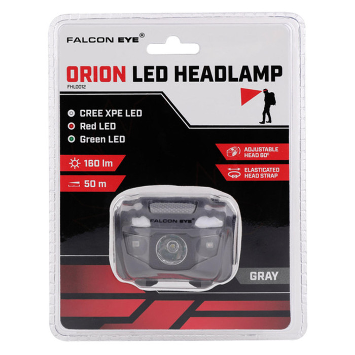Фонарь налобный Falcon Eye Orion (160 Lm) Cool White/Red/Green LED Grey (FHL0012)  