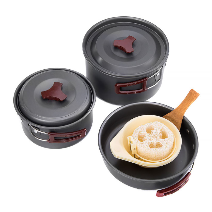 Набор посуды Naturehike 3-4 NH (2 каструли+ крышки+сковорода)  carbon (NH15T203-G)  