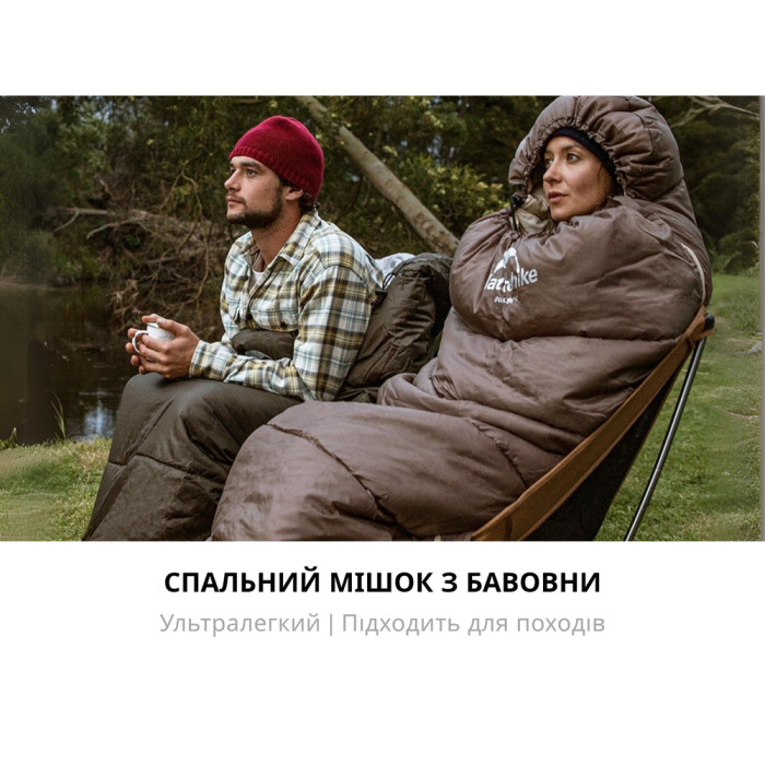Спальник с капюшоном Naturehike U150 NH20MSD07, (11°C), правый, коричневый  