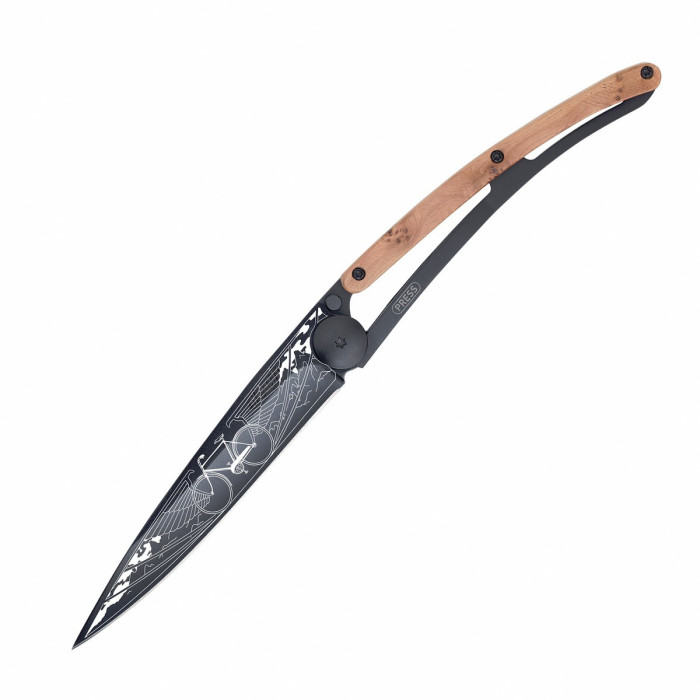 Нож Deejo Tattoo Wood Black 37 g, Juniper, "Bicycle"  