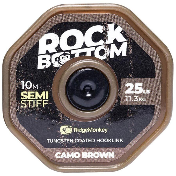 Поводковый материал RidgeMonkey Connexion Rock Bottom Tungsten Semi Stiff Coated Hooklink Camo Brown 10m 25lb  