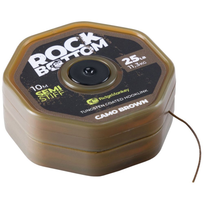 Поводковый материал RidgeMonkey Connexion Rock Bottom Tungsten Semi Stiff Coated Hooklink Camo Brown 10m 25lb  